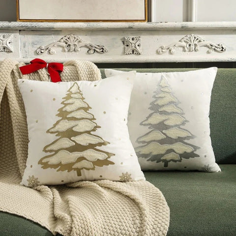 Velora Cushion Cover - Velvet, Embroidered Christmas Tree Design