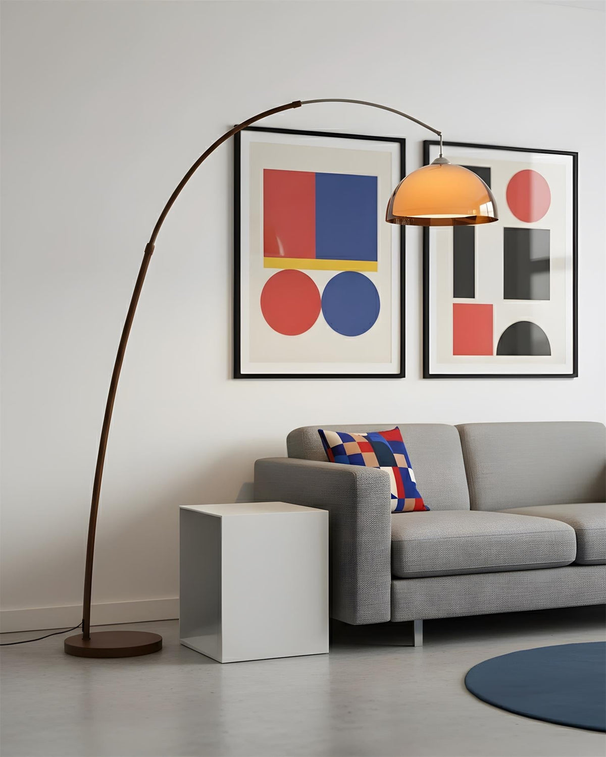 Arc Floor Lamp 65 Inch Adjustable Height Metal Amber Dome Shade Reading Light Over Couch Corner Seating Mid-Century Modern E26 Base Foot Swi