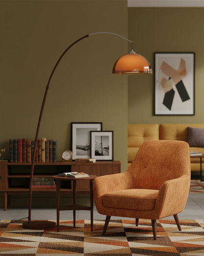 Arc Floor Lamp 65 Inch Adjustable Height Metal Amber Dome Shade Reading Light Over Couch Corner Seating Mid-Century Modern E26 Base Foot Swi