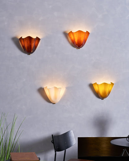 Hand-Blown Glass Wall Sconce 11 in Wide Petal Shade Lighting Fixture Bedroom Hallway Ambient Light E26 Base 110-120V Dual Bulb Decorative Mo