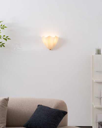 Hand-Blown Glass Wall Sconce 11 in Wide Petal Shade Lighting Fixture Bedroom Hallway Ambient Light E26 Base 110-120V Dual Bulb Decorative Mo
