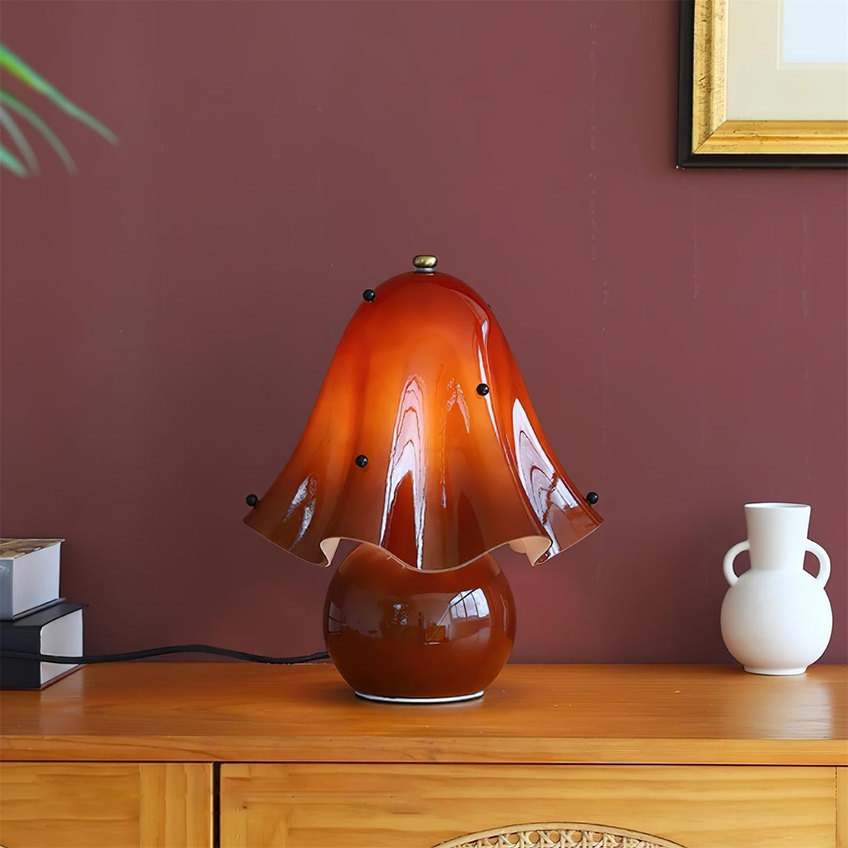 Artisan Glass Desk Lamp 12.6 Inches Tall With Sculpted Shade For Bedroom Office Nightstand Ambient Glow Multicolor Choices Contemporary Styl