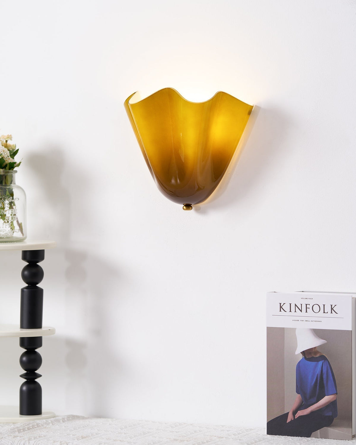 Curved Petal Glass Wall Sconce with Metal Accent for Bedroom, Hallway & Living Room – G9 LED Hardwired Modern Ambient Light Fixture