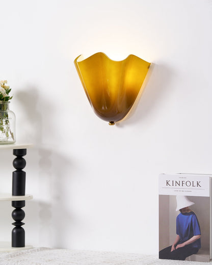 Curved Petal Glass Wall Sconce with Metal Accent for Bedroom, Hallway & Living Room – G9 LED Hardwired Modern Ambient Light Fixture