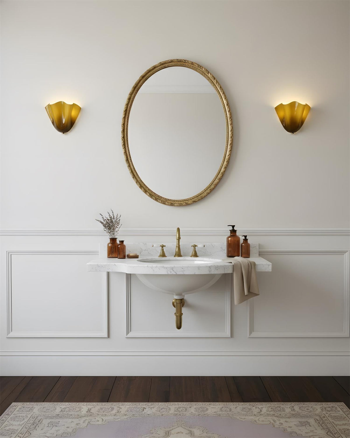 Hand-Blown Glass Wall Sconce 11 in Wide Petal Shade Lighting Fixture Bedroom Hallway Ambient Light E26 Base 110-120V Dual Bulb Decorative Mo