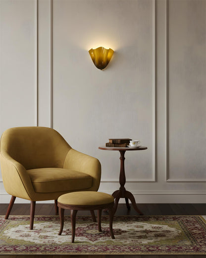 Hand-Blown Glass Wall Sconce 11 in Wide Petal Shade Lighting Fixture Bedroom Hallway Ambient Light E26 Base 110-120V Dual Bulb Decorative Mo