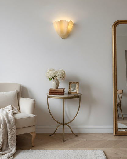 Hand-Blown Glass Wall Sconce 11 in Wide Petal Shade Lighting Fixture Bedroom Hallway Ambient Light E26 Base 110-120V Dual Bulb Decorative Mo