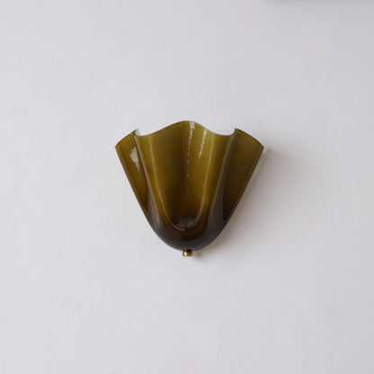Hand-Blown Glass Wall Sconce 11 in Wide Petal Shade Lighting Fixture Bedroom Hallway Ambient Light E26 Base 110-120V Dual Bulb Decorative Mo