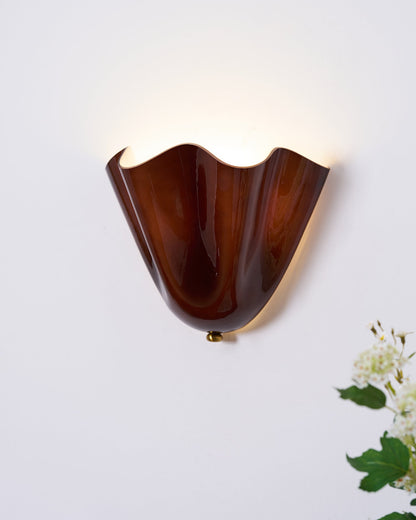 Hand-Blown Glass Wall Sconce 11 in Wide Petal Shade Lighting Fixture Bedroom Hallway Ambient Light E26 Base 110-120V Dual Bulb Decorative Mo