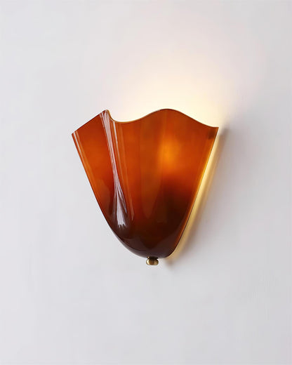 Hand-Blown Glass Wall Sconce 11 in Wide Petal Shade Lighting Fixture Bedroom Hallway Ambient Light E26 Base 110-120V Dual Bulb Decorative Mo