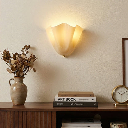Hand-Blown Glass Wall Sconce 11 in Wide Petal Shade Lighting Fixture Bedroom Hallway Ambient Light E26 Base 110-120V Dual Bulb Decorative Mo