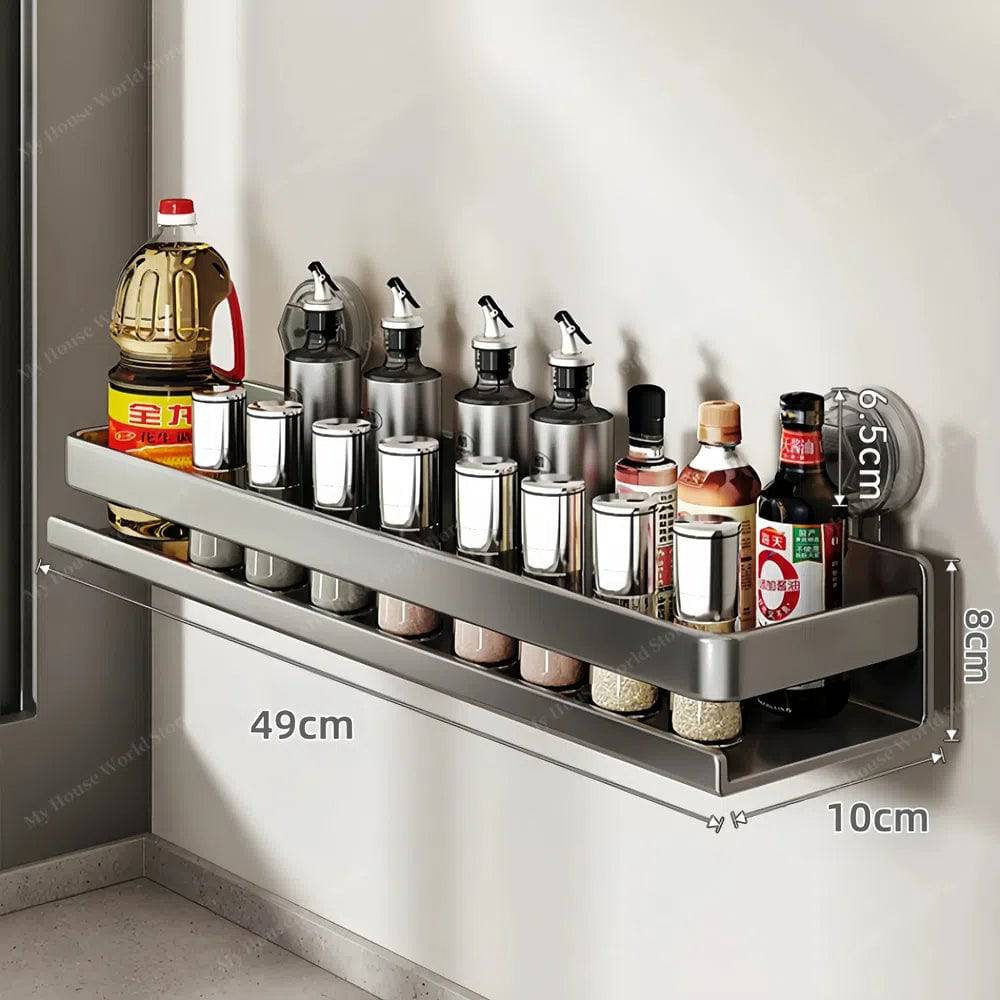 Ortekor Vera | Wall Spice Rack Organizer with Adjustable Suction Cups | Sleek Design for Effortless Kitchen Storage