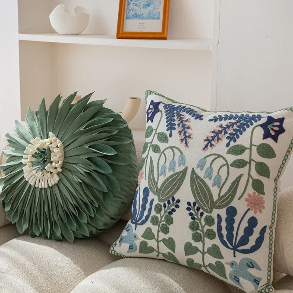 Verden Botanical Cushion Cover - Embroidered Microfiber 18x18 Inches