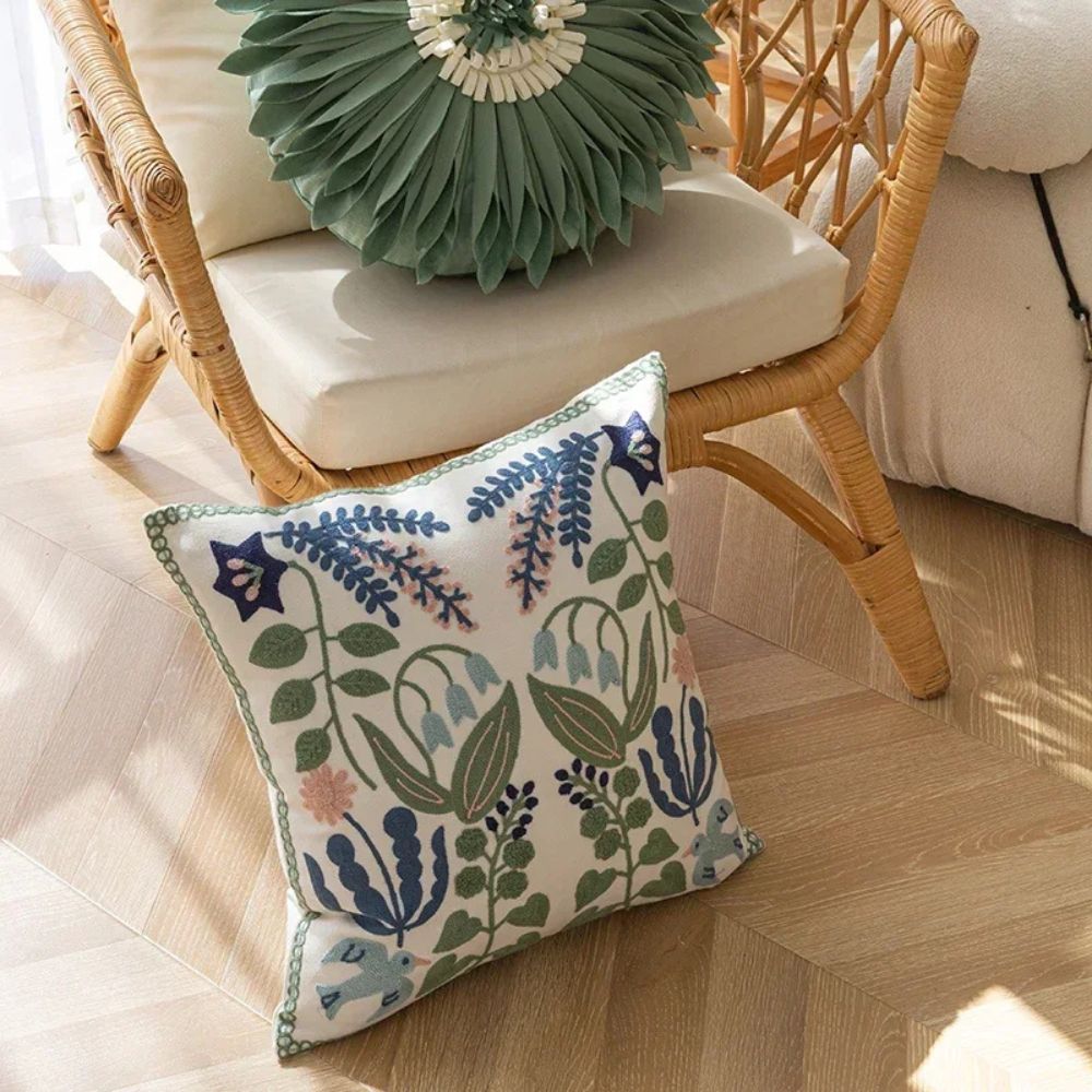 Verden Botanical Cushion Cover - Embroidered Microfiber 18x18 Inches