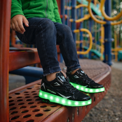 Kids Light-Up Skate Sneakers with Wheels Pink LED Roller Shoes Velcro Strap Boys Girls Youth Rechargeable Glowing Athletic Footwear