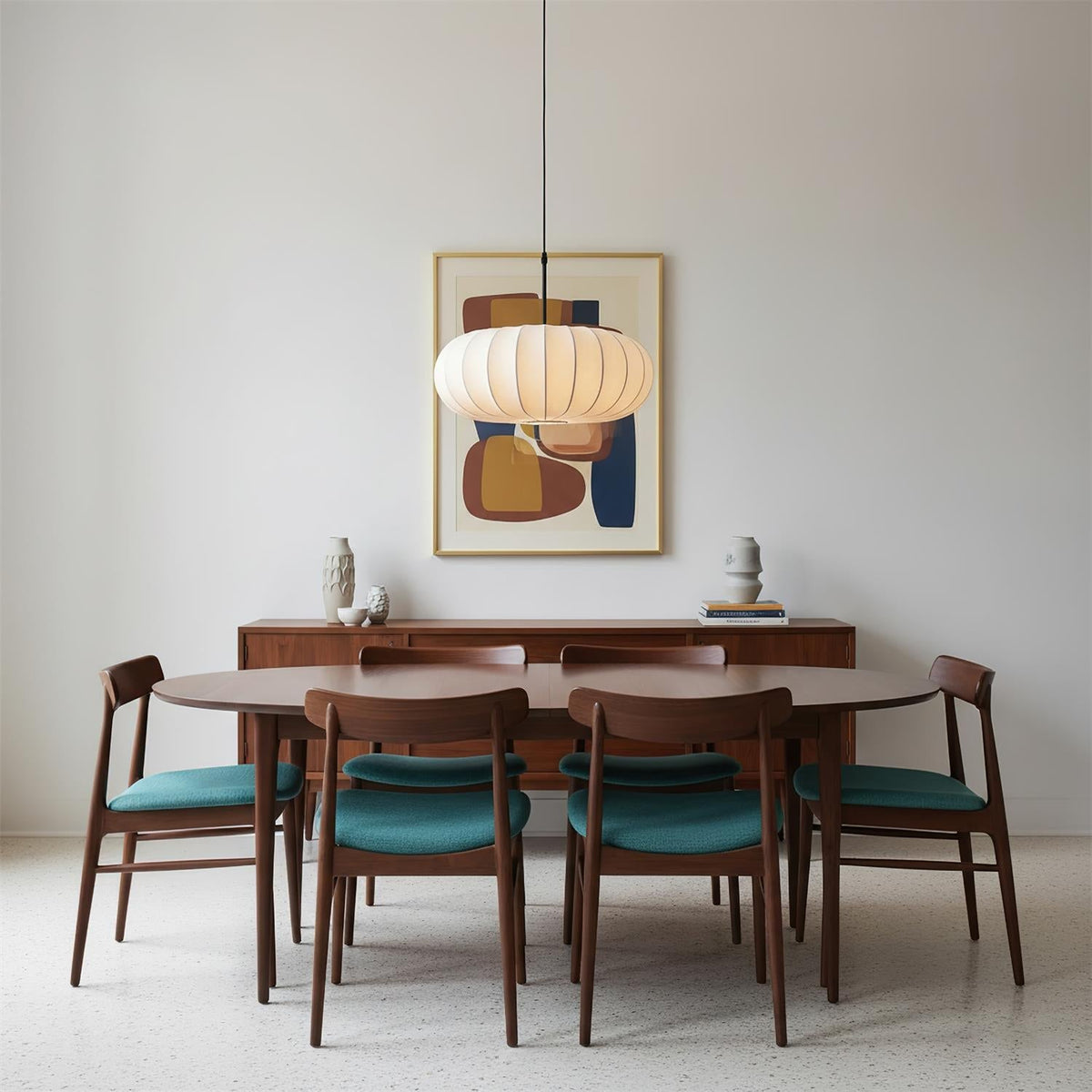 Fabric Drum Shade Hanging Lamp 20-Inch Diameter Height-Adjustable Drop Light for Dining Table Kitchen Counter Island White Black Finish Mode