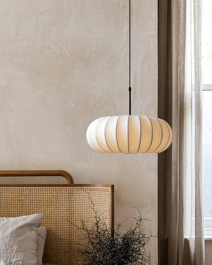 Fabric Drum Shade Hanging Lamp 20-Inch Diameter Height-Adjustable Drop Light for Dining Table Kitchen Counter Island White Black Finish Mode