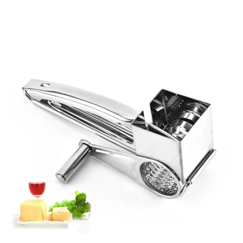 Versatile Cheese Grater with Ergonomic Handle & 3 Interchangeable Cutters | Stainless Steel for Effortless Food Prep
