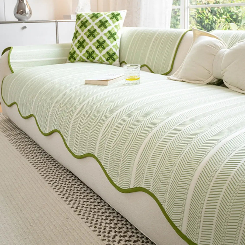 Ortekor Versatile Herringbone Sofa Cover with Scallop Edge for All-Season Protection