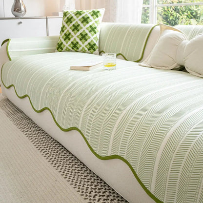 Ortekor Versatile Herringbone Sofa Cover with Scallop Edge for All-Season Protection