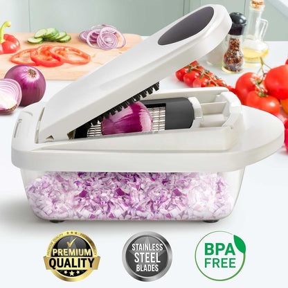 Vegetable Slicer, Vegetable Chopper with Container, Food Chopper, Kitchen Gadget with Fries Cutter and Egg Slicer