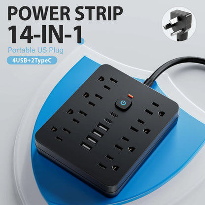 Versatile Power Hub | Surge Protector Power Strip with 8 AC Outlets & 4 USB Ports | Compact Charging Solution for Home and Office