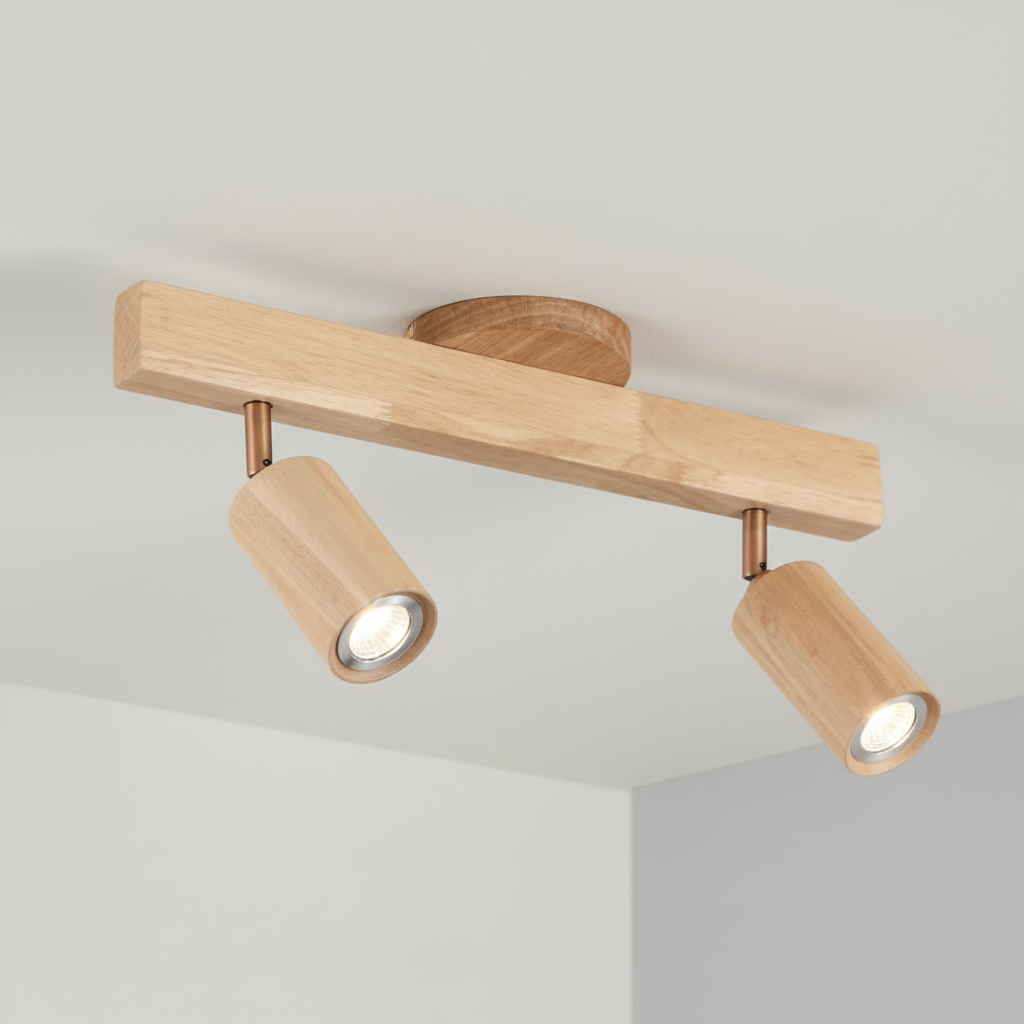 Adjustable Track Light with Wood Finish GU10 Socket Swivel Directional Spotlights for Kitchen Living Room Bedroom Home Accent Task Lighting