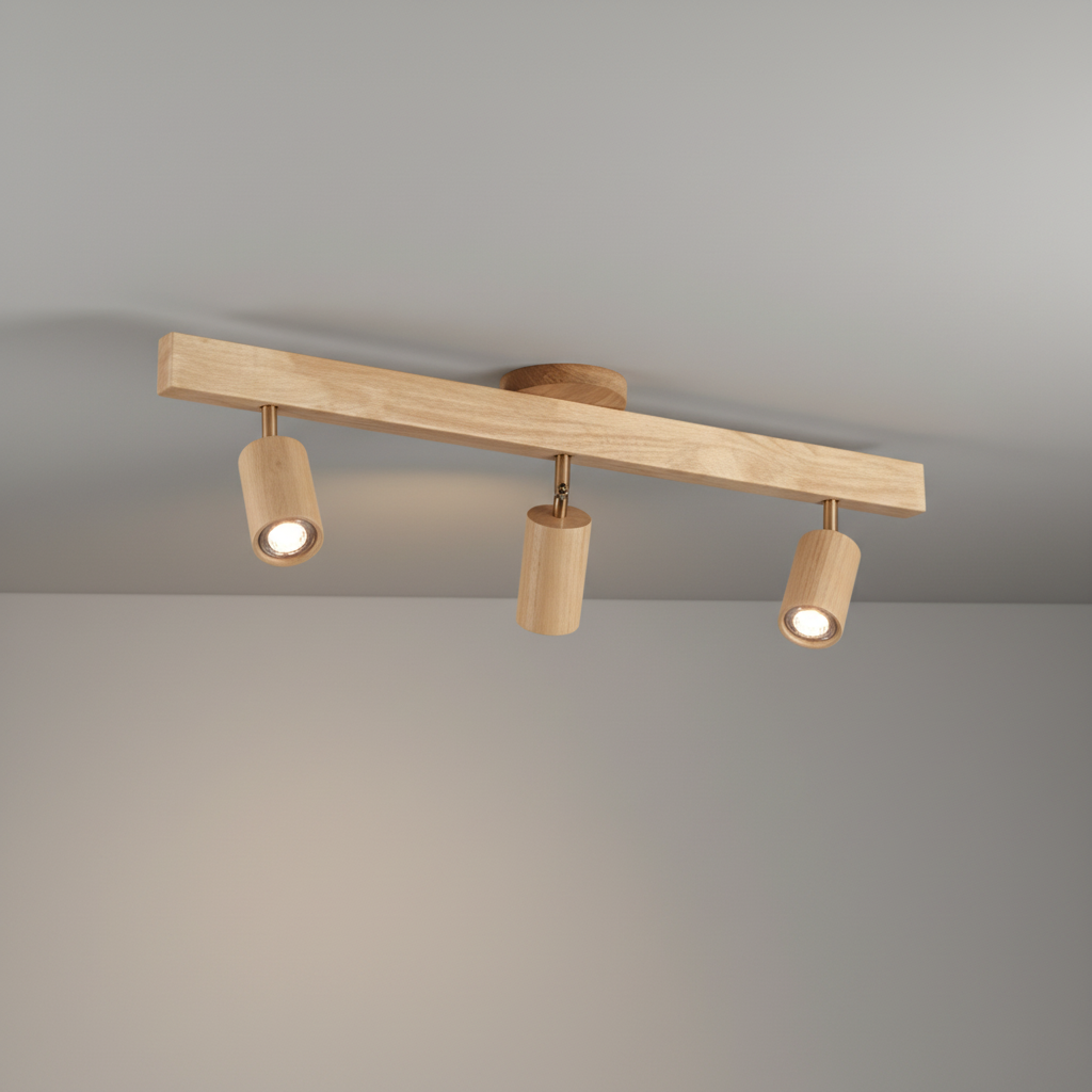 Adjustable Track Light with Wood Finish GU10 Socket Swivel Directional Spotlights for Kitchen Living Room Bedroom Home Accent Task Lighting