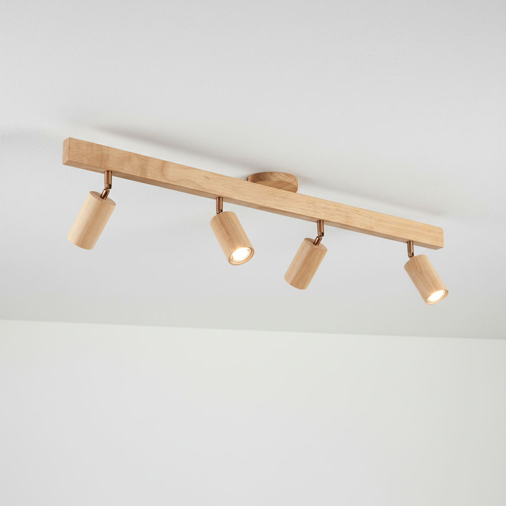 Adjustable Track Light with Wood Finish GU10 Socket Swivel Directional Spotlights for Kitchen Living Room Bedroom Home Accent Task Lighting