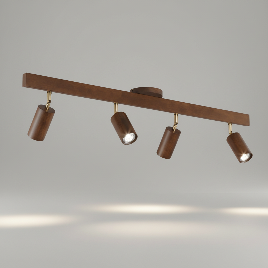 Adjustable Track Light with Wood Finish GU10 Socket Swivel Directional Spotlights for Kitchen Living Room Bedroom Home Accent Task Lighting
