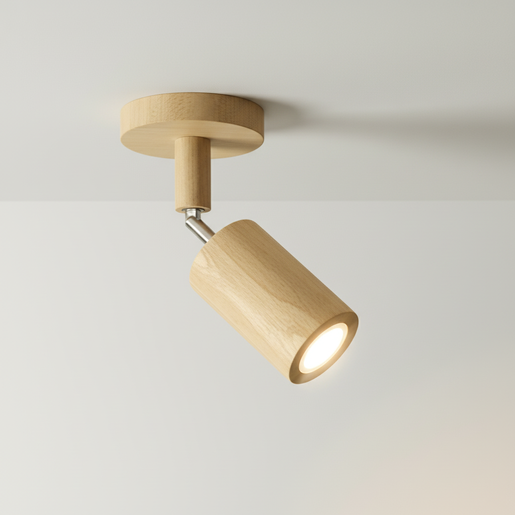 Adjustable Track Light with Wood Finish GU10 Socket Swivel Directional Spotlights for Kitchen Living Room Bedroom Home Accent Task Lighting