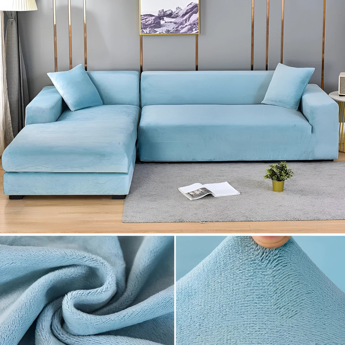 Ortekor Vexa | Modern Velvet Sectional Sofa Cover with Stretchable Fabric | Elegant Protection for Your Furniture