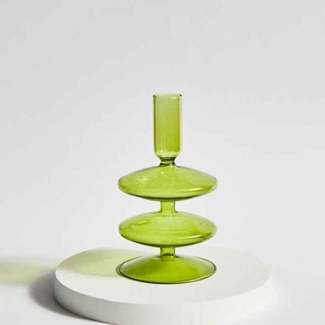 Vibrant Green Glass Candle Holders – Unique Shapes for Stylish Decor