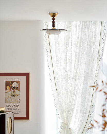 Wood and Alabaster Flush-Mount LED Ceiling Light 14 in Diameter, 36W 3000K for Kitchen Dining Room Bedroom