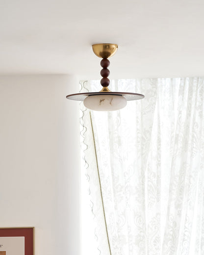 Wood and Alabaster Flush-Mount LED Ceiling Light 14 in Diameter, 36W 3000K for Kitchen Dining Room Bedroom