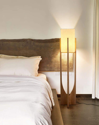 Standing Lamp with Fabric Shade 57 Inches Tall Ash Wood Uplight for Bedrooms Reading Nooks Living Spaces Modern Homes
