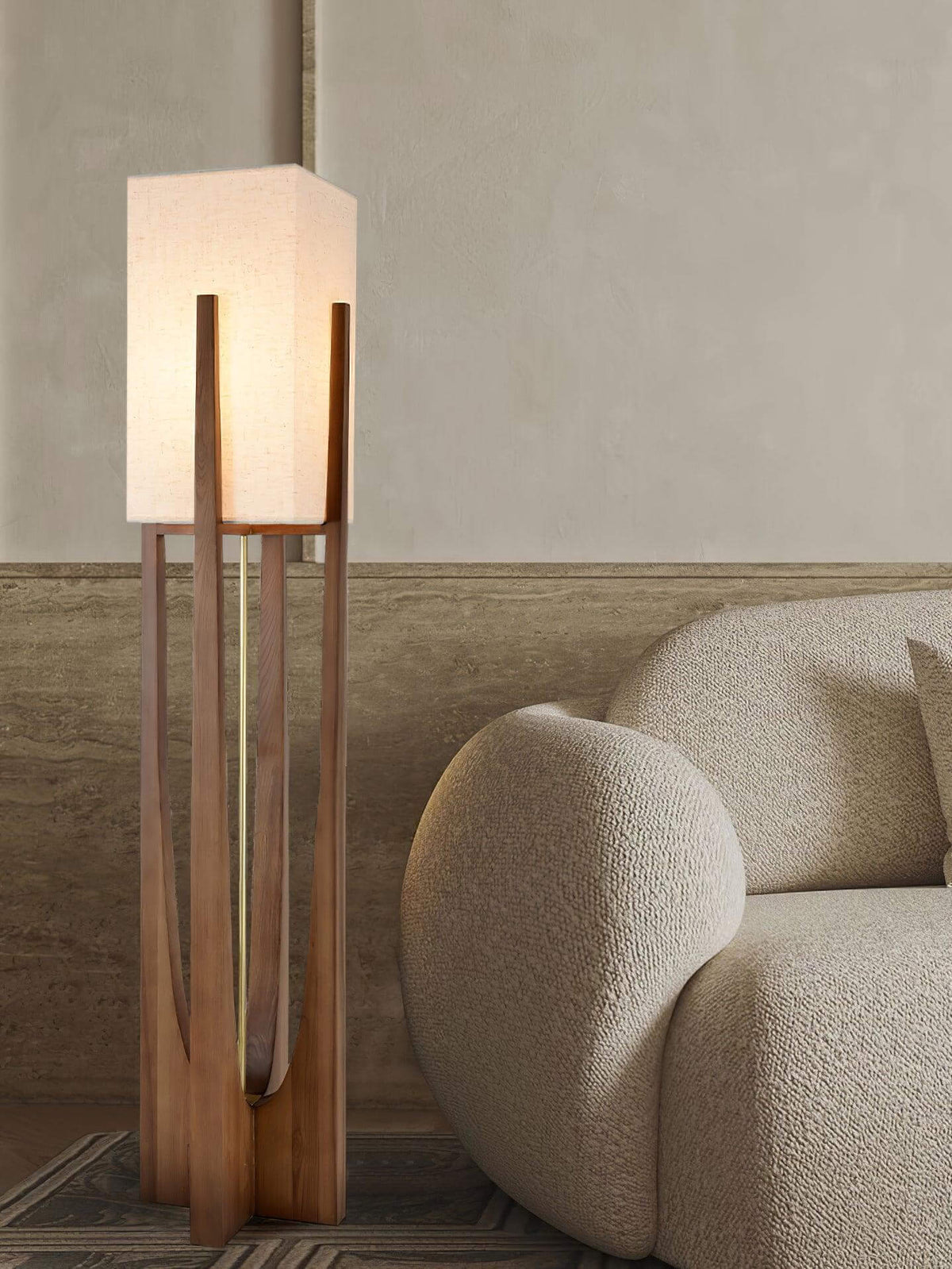 Standing Lamp with Fabric Shade 57 Inches Tall Ash Wood Uplight for Bedrooms Reading Nooks Living Spaces Modern Homes