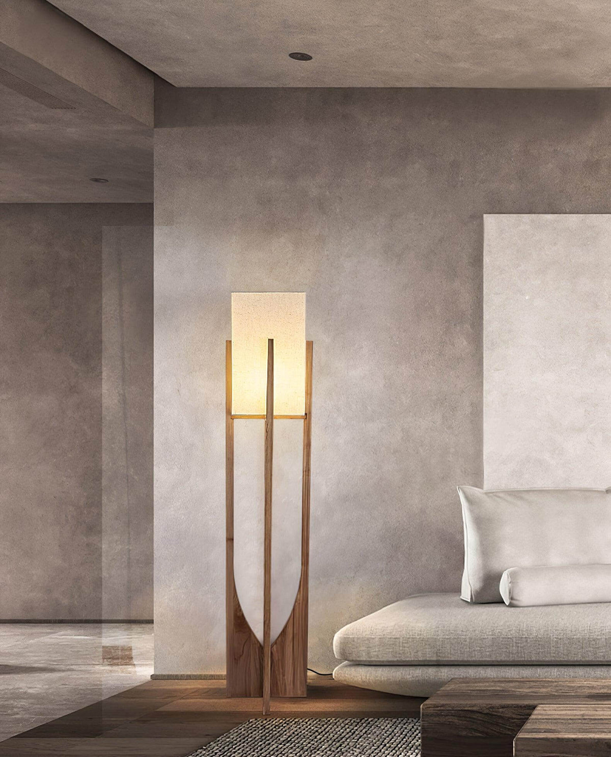 Standing Lamp with Fabric Shade 57 Inches Tall Ash Wood Uplight for Bedrooms Reading Nooks Living Spaces Modern Homes