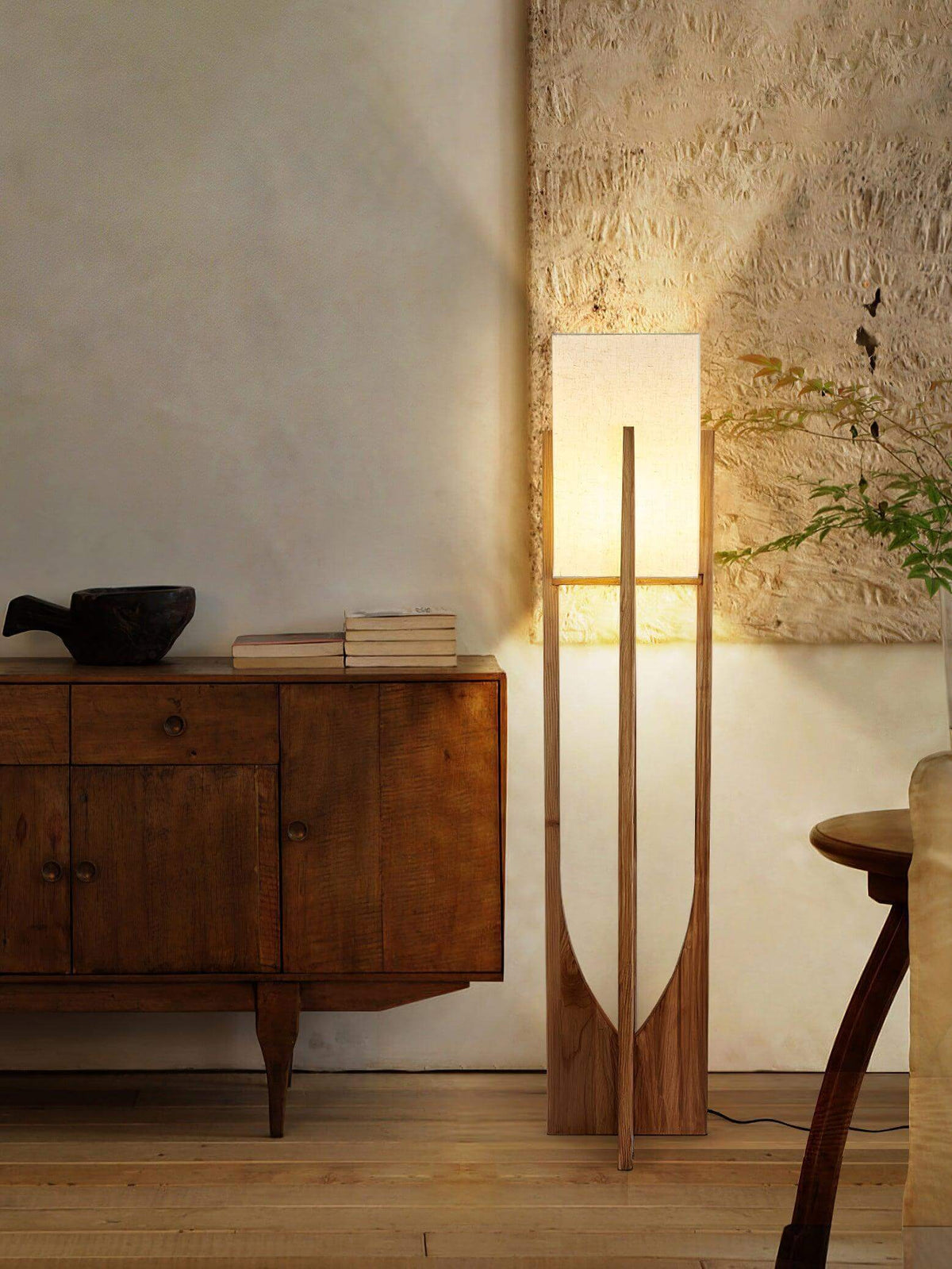 Standing Lamp with Fabric Shade 57 Inches Tall Ash Wood Uplight for Bedrooms Reading Nooks Living Spaces Modern Homes