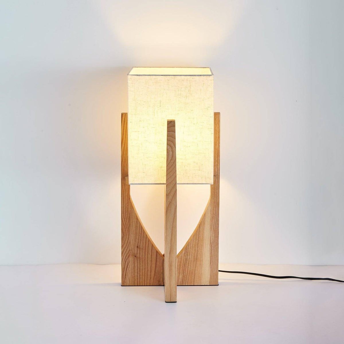 Standing Lamp with Fabric Shade 57 Inches Tall Ash Wood Uplight for Bedrooms Reading Nooks Living Spaces Modern Homes