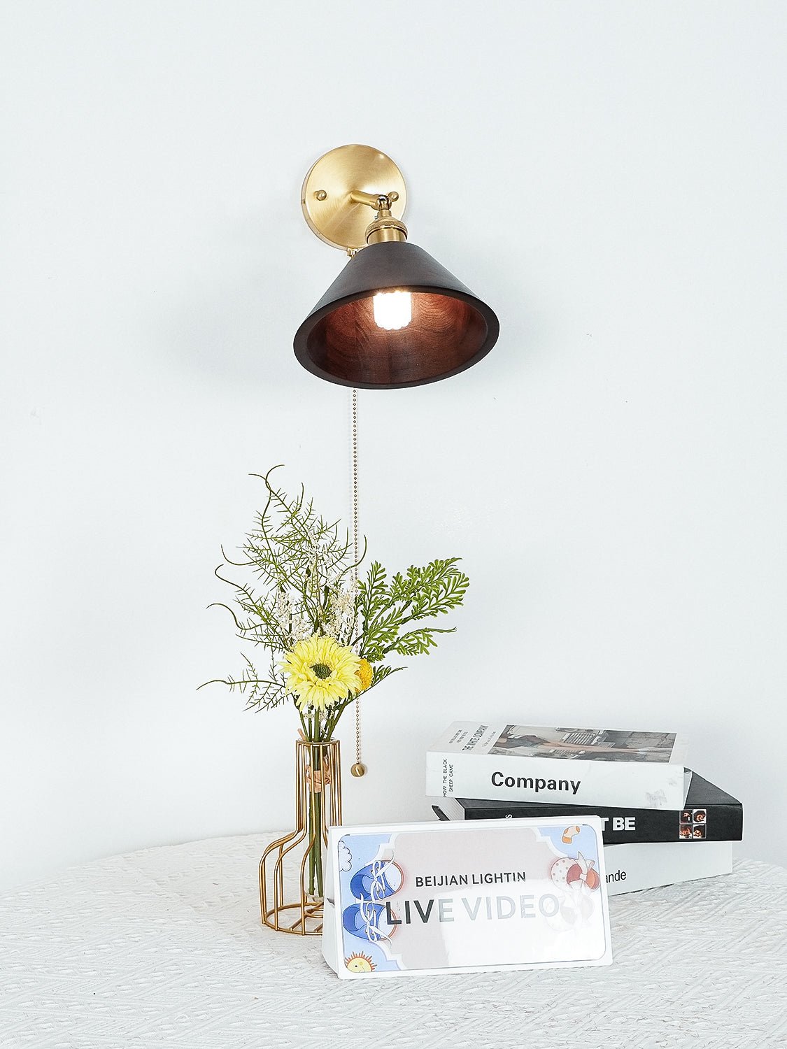 Walnut Wood Wall Sconce for Bedroom Hallway Living Room Ambient Lighting Brass Accent Fixture 6-7 inch Rustic Indoor Lamp Hardwired E26