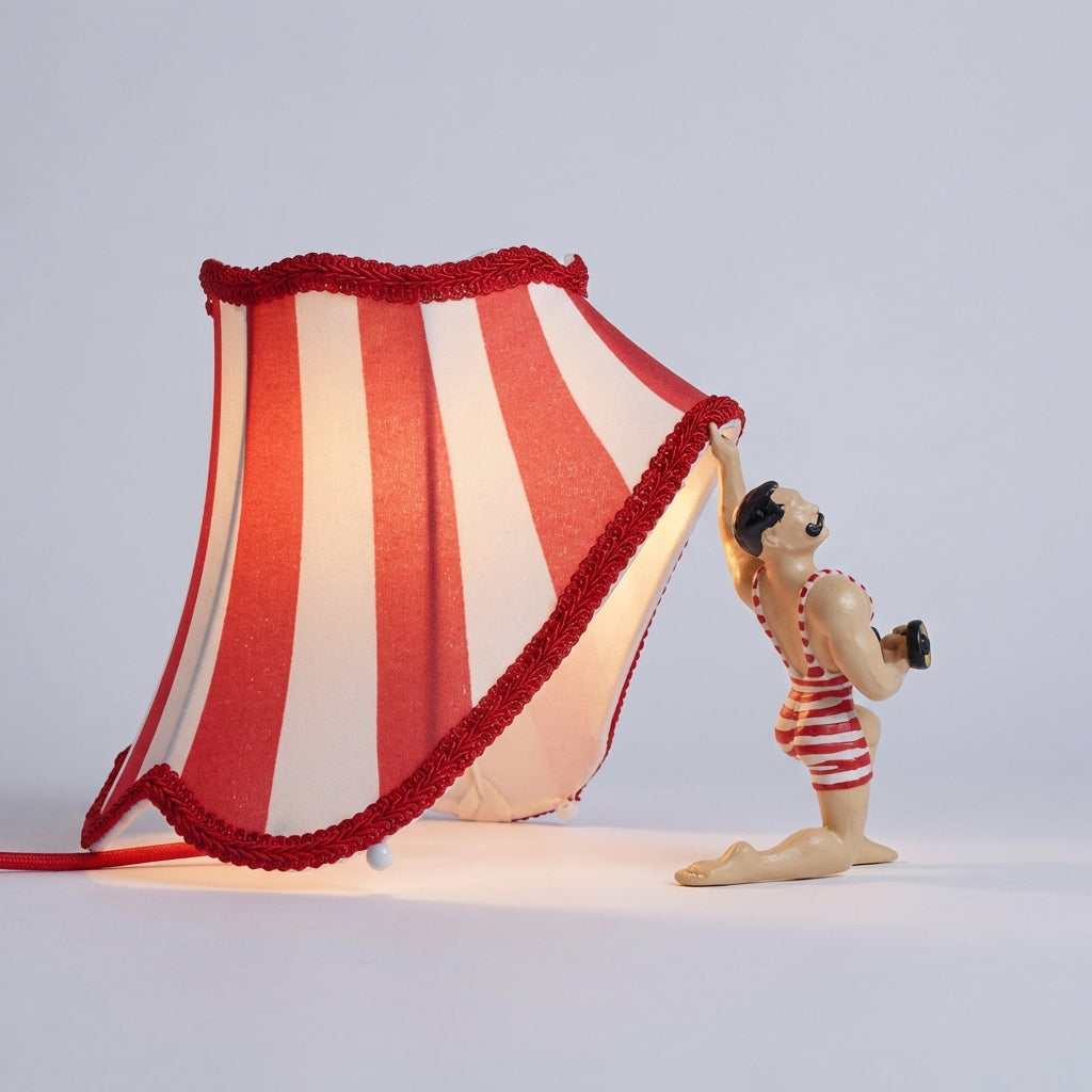 Hand-Painted Resin Circus Character Desk Lamp with Articulating Arm for Bedside Reading Office Study Vintage Red White Striped Shade E27 Soc