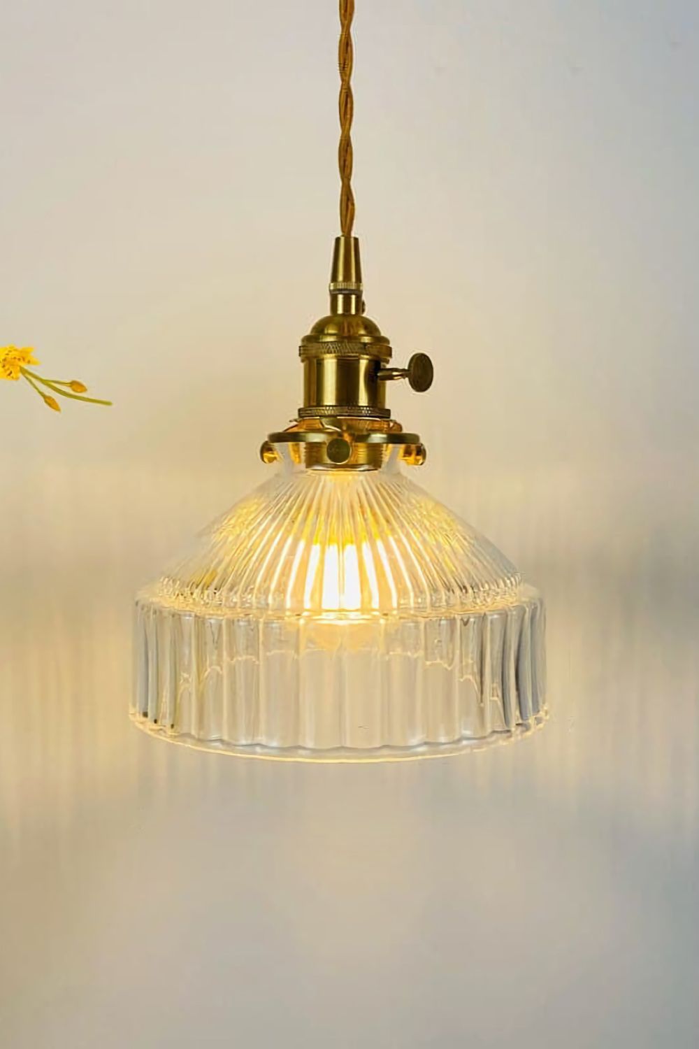 Glass & Brass Pendant Ceiling Light Fixture for Entryway, Bedroom & Living Room – Vintage Style E26 Socket