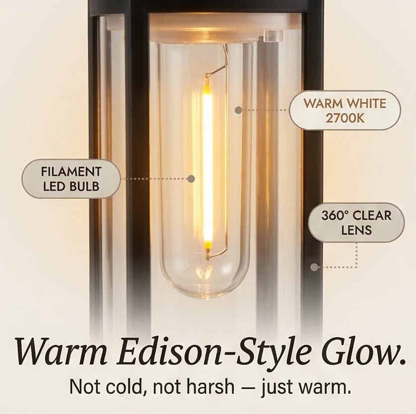 Vintage Solar Pathway Lights with Filament LED Bulb | Elegant Lantern Design for Inviting Garden Glow