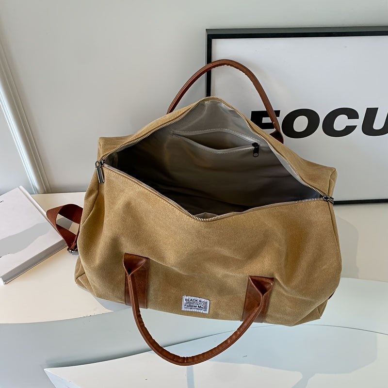 Gym Bag for Men and Women, Vintage Canvas Travel Bag and Travel Duffel Bag with Shoe Compartment for Weekend Trips