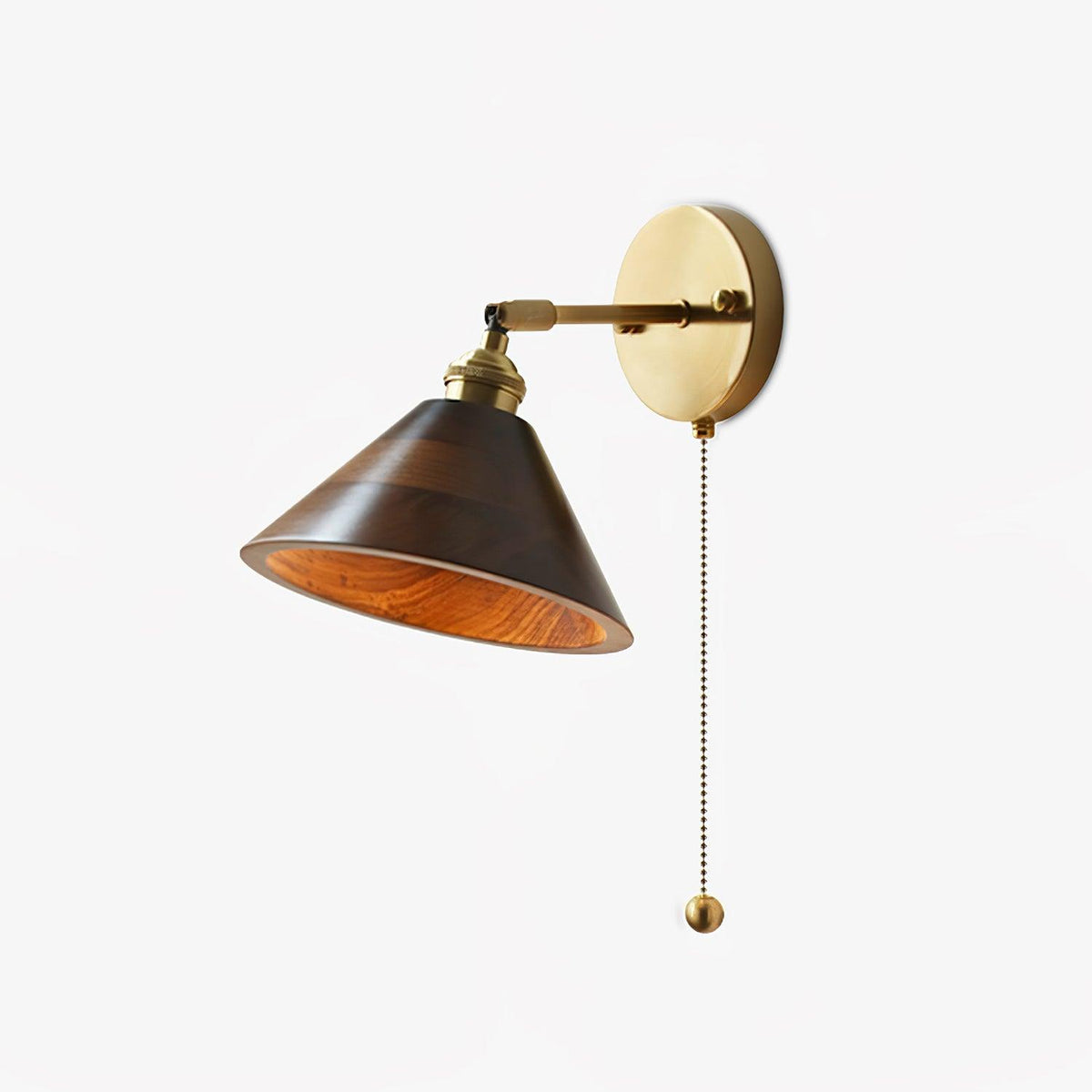Walnut Wood Wall Sconce for Bedroom Hallway Living Room Ambient Lighting Brass Accent Fixture 6-7 inch Rustic Indoor Lamp Hardwired E26