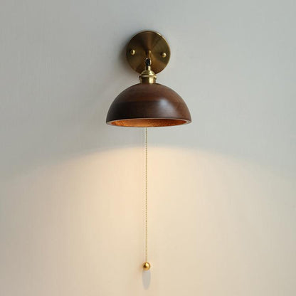 Walnut Wood Wall Sconce for Bedroom Hallway Living Room Ambient Lighting Brass Accent Fixture 6-7 inch Rustic Indoor Lamp Hardwired E26