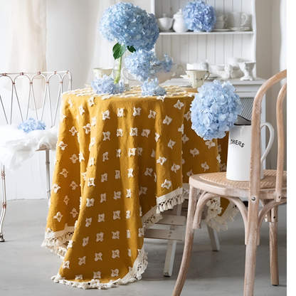 Viora Tablecloth - Cotton Blend, Embroidered with Tassel Detail