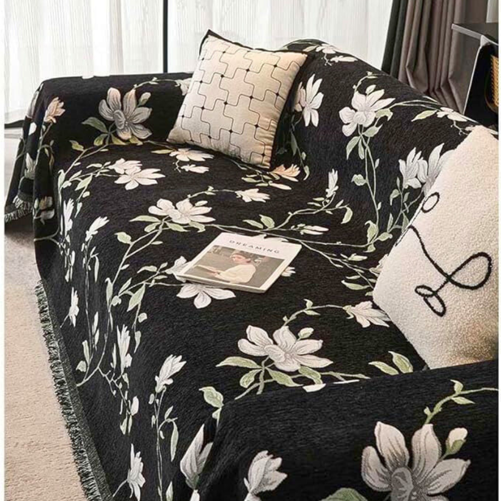 Viva Floral Sofa Cover - Durable Chenille, Elegant Vintage Design