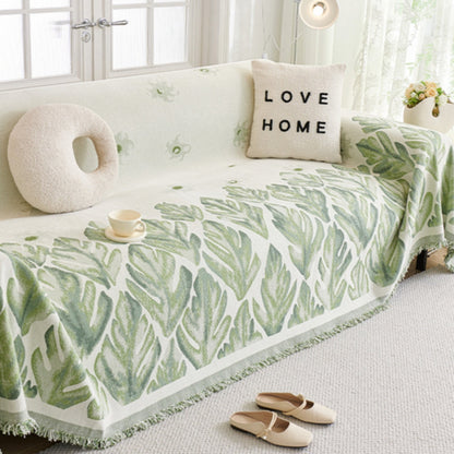Vivid Chenille Sofa Cover - Leaf Pattern, Soft & Durable, Pet-Friendly